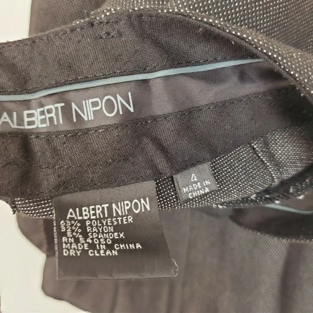 Albert Nipon Women's Black Pant Suit Faux Leather Trim Gold‎ Zipper Size 4 HN